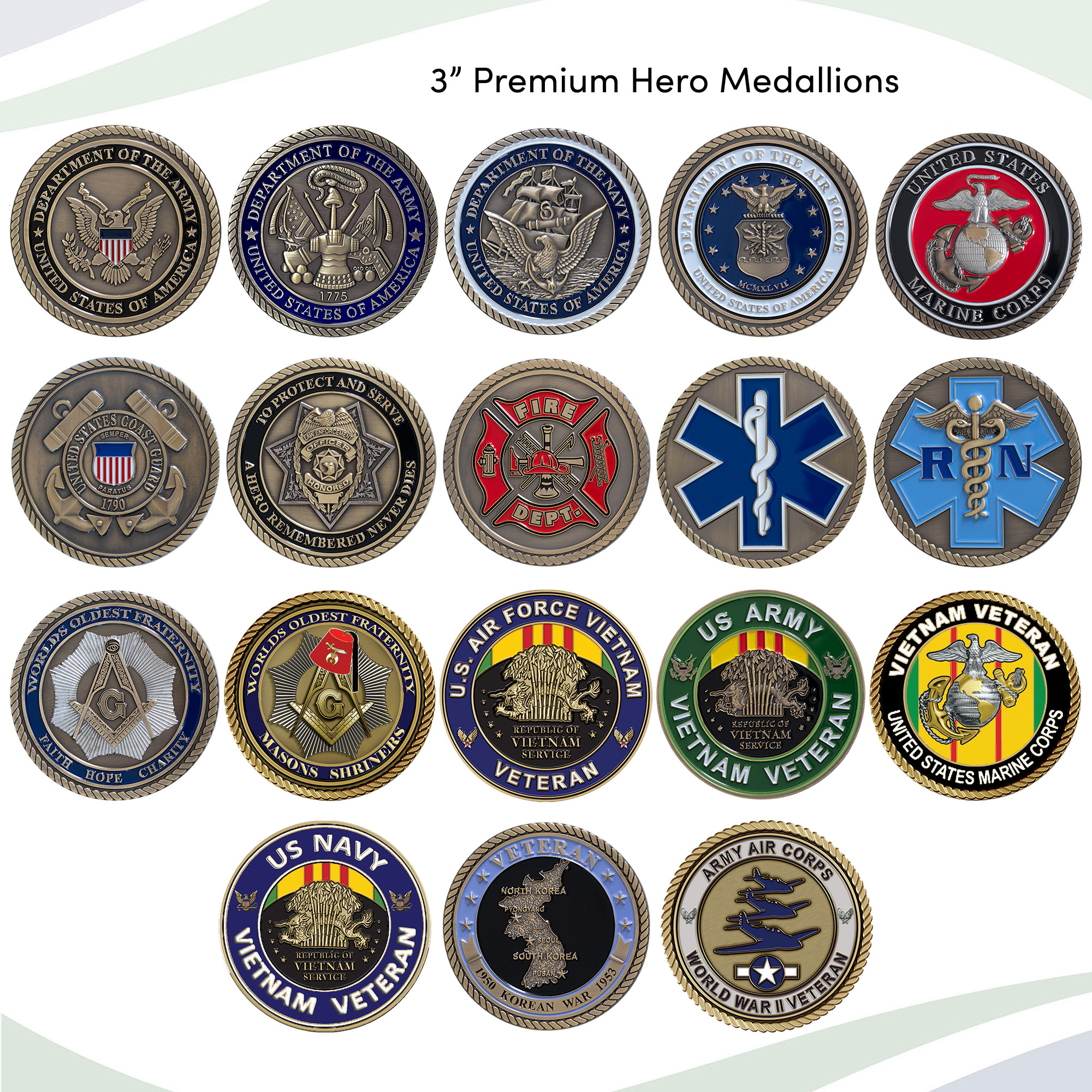 3 in Military Hero Medallions